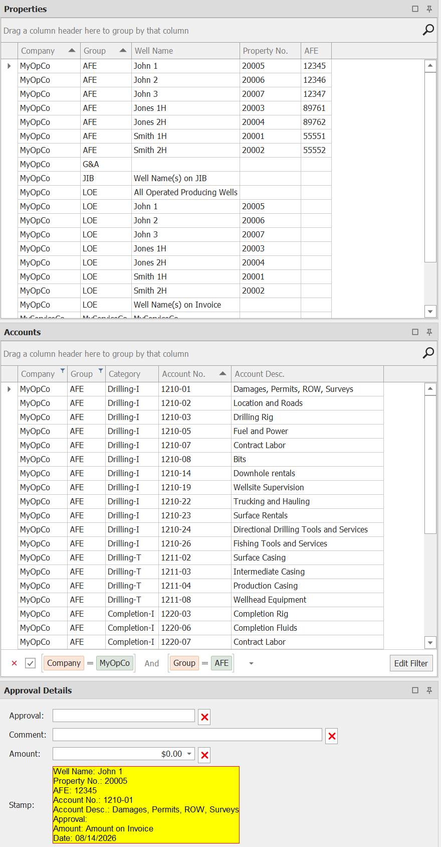 Property and Account setup screen