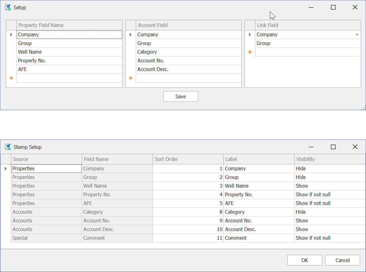 Customize Property, Account, and Stamps